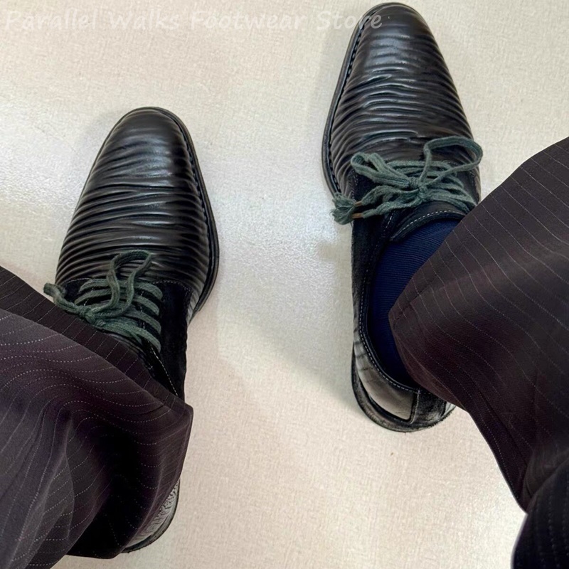 Men'S Shoes Smart - Męskie plisowane skórzane buty Derby, sznurowane