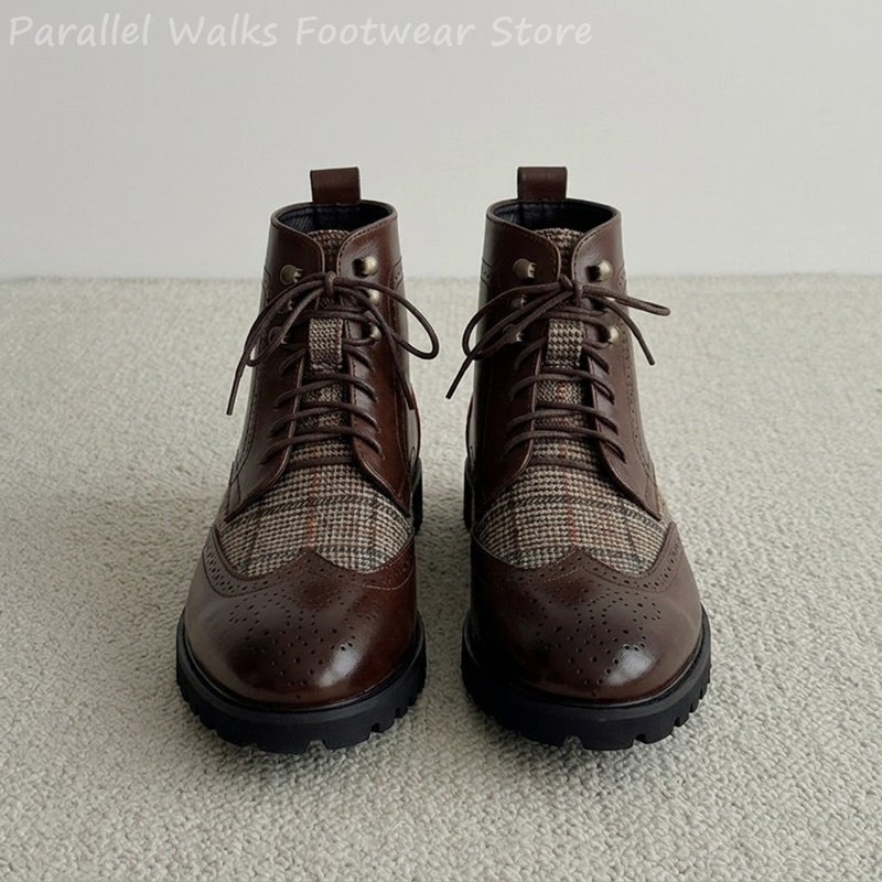 Men'S Shoes Smart - Męskie botki do kostki w kratę,